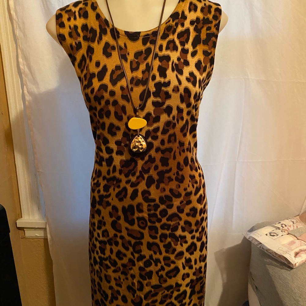 Leopard Print Sleeveless Sheath Dress - Brown